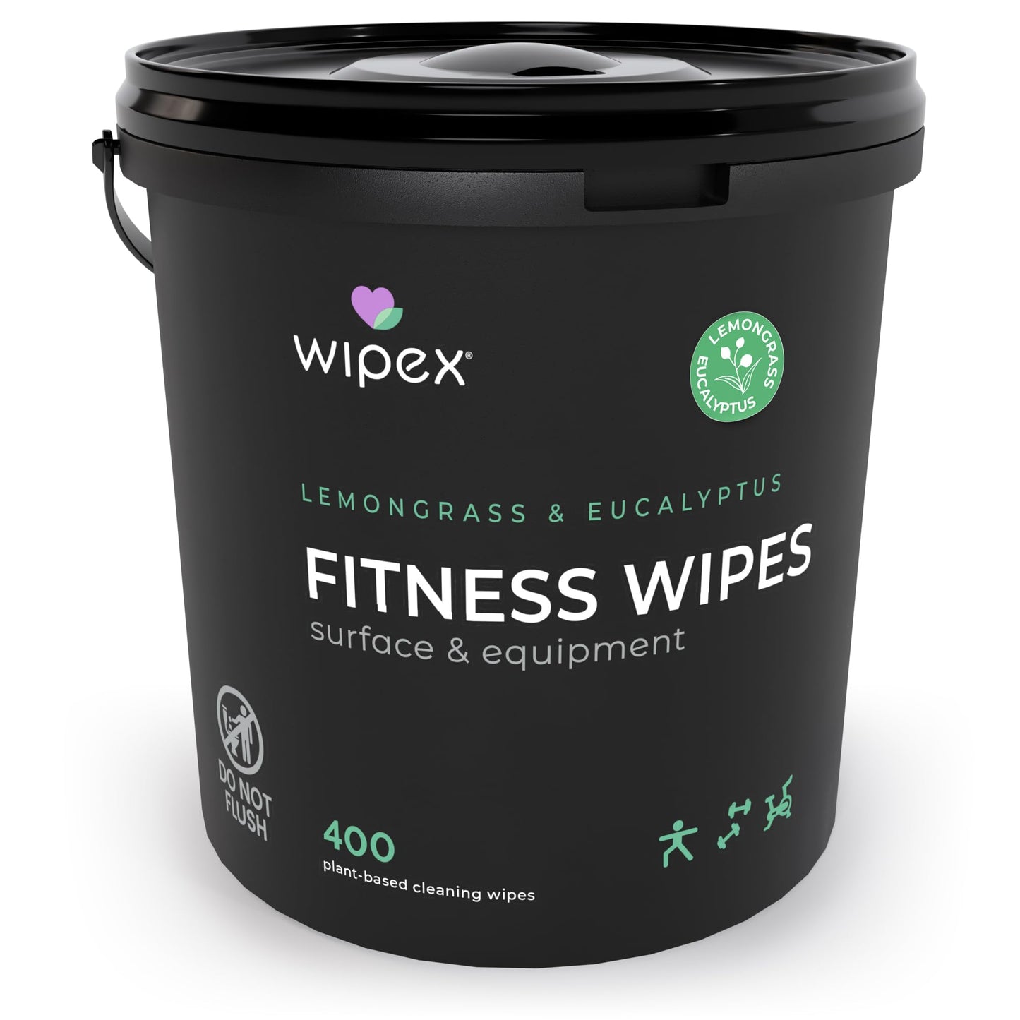 Wipex Yoga Mat Cleaner Gym Wipes - Plant-Based Lemongrass, Eucalyptus & Vinegar Wipes for Fitness Equipment & All Purpose Gym Cleaning - Safe for Peloton Bikes & Treadmills - 400 Count
