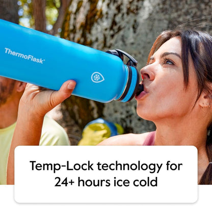 ThermoFlask 40 oz Double Wall Vacuum Insulated Stainless Steel Water Bottles, 2-Pack, Superior Blue/Mauve