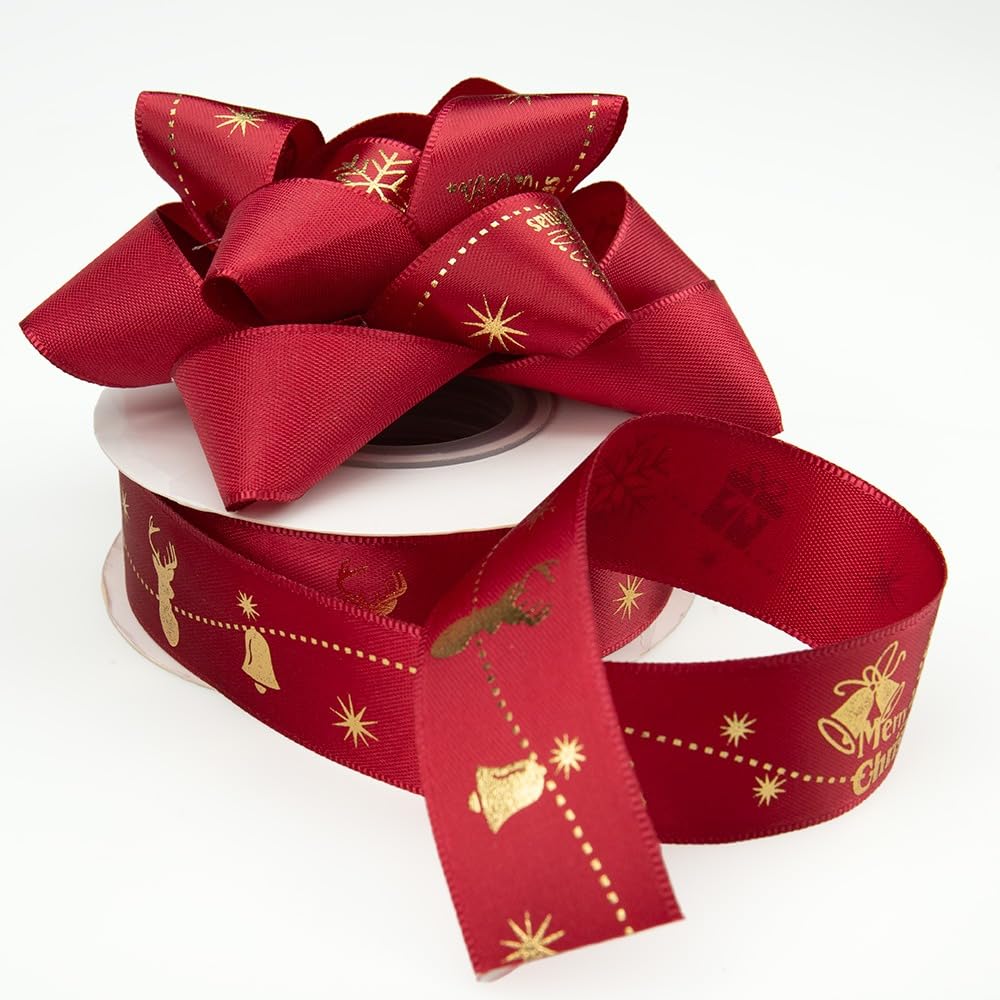 Craft County Holiday Satin Ribbon – 25 Yards of Winter Themed Fabric Ribbon for Gift Wrapping and Decoration – Bundle Pack
