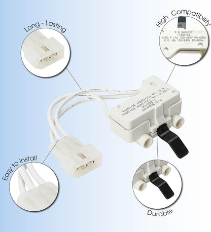 Replacement Part WP3406109 Dryer Door Switch - Compatible with Whirlpool Kenmore Maytag Roper Estate Sear