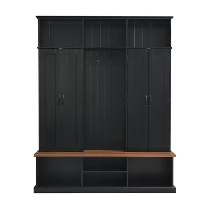 Merax 62.2''W Entryway Hall Tree with Bench, 3 Top Cubbies & Bottom Storage Space, Farmhouse Coat Rack with Hooks & Cabinets for Entryway, Hallway, Mudroom, Living Room