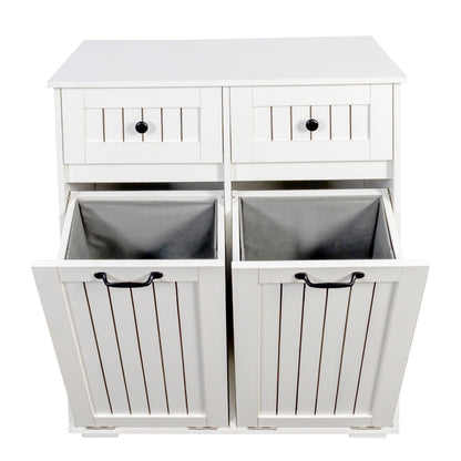 FEBORY White Laundry Cabinet with 2 Removable Hamper Baskets and 2 Drawers, Particle Board and MDF, 31.5 x 15.75 x 35.83 Inches