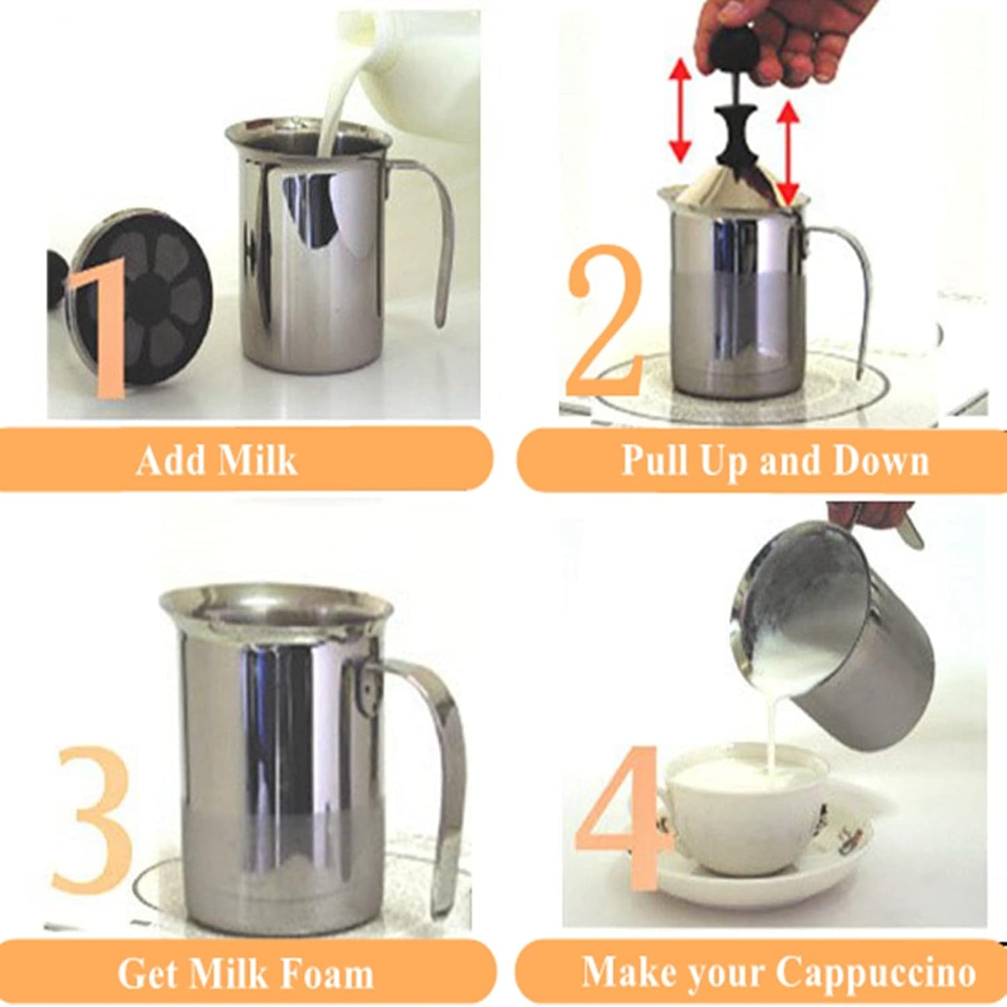 Foam Maker, Stainless Steel Manual Milk Frother, 800ML, Manual Operated Milk Foam Maker for Cappuccino Coffee Latte