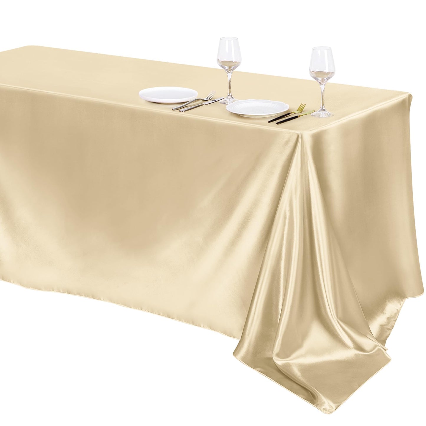 TURSTIN 1 Pack Champagne Satin Tablecloth 102 x 58 Inch Overlay Satin Table Cover Rectangle Bright Silk Tablecloth Smooth Fabric Table Decoration for Wedding Banquet Party Events