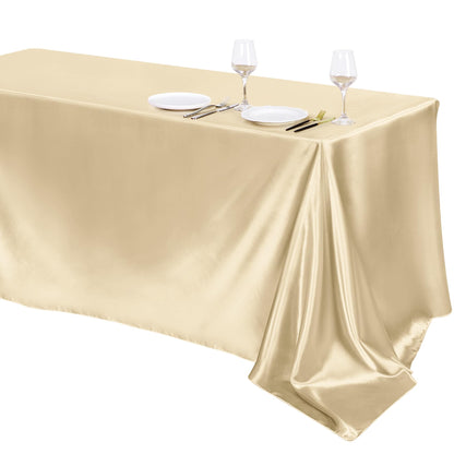 TURSTIN 1 Pack Champagne Satin Tablecloth 102 x 58 Inch Overlay Satin Table Cover Rectangle Bright Silk Tablecloth Smooth Fabric Table Decoration for Wedding Banquet Party Events