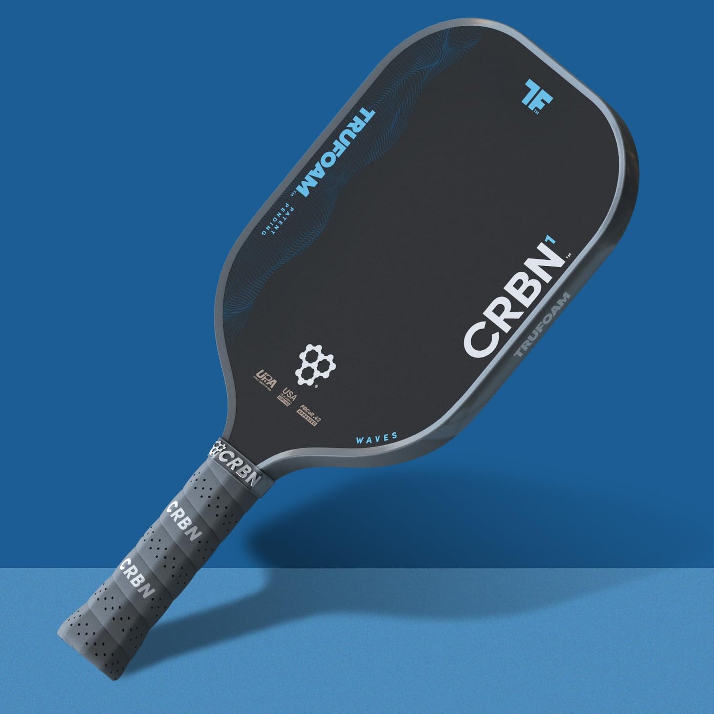 CRBN Pickleball - TruFoam Waves Paddle - Elongated w/Long Handle - Carbon Fiber Pickleball Paddle - 100% Foam Core Designed for Maximum Power, 14mm