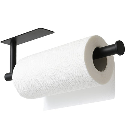 theaoo Paper Towel Holder - Under Cabinet Paper Towel Holder for Kitchen, Adhesive Paper Towel Roll Rack for Bathroom Towel, Wall Mounted Matte Black Paper Towel Rack, SUS304 Stainless Steel(1, Black)