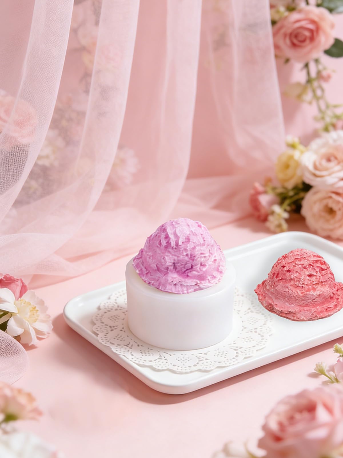 Liiaiyter Ice Cream Silicone Mold with Edge, 2 Pieces Ice-Creams Resin Candle Mold, Soap Mold for Wedding Birthday Party Decor Soap Craft DIY Crafts Chocolate Fondant(Ice-Cream Ball)