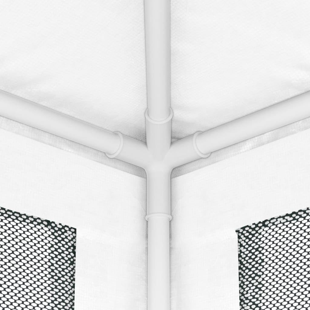 Xhnifbn 13.1'x13.1' White Party Tent with 4 Mesh Sidewalls, Heavy-Duty Iron Frame PE Roof, Water & UV Protection, Zipped Door, Outdoor Gazebo for Backyard Weddings, BBQs & Festivals