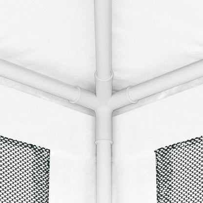 Xhnifbn 13.1'x13.1' White Party Tent with 4 Mesh Sidewalls, Heavy-Duty Iron Frame PE Roof, Water & UV Protection, Zipped Door, Outdoor Gazebo for Backyard Weddings, BBQs & Festivals