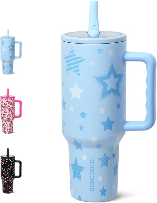 DLOCCOLD 40 oz Insulated Tumbler - Leak Resistant, Handle & Flip Straw, Car Cup Holder Friendly