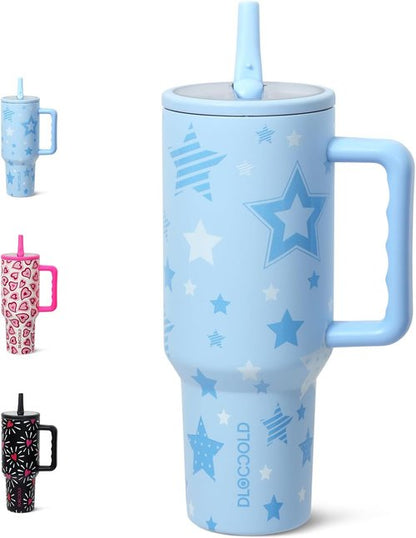 DLOCCOLD 40 oz Insulated Tumbler - Leak Resistant, Handle & Flip Straw, Car Cup Holder Friendly