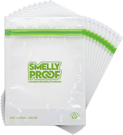 Smelly Proof 10 x Expandable Stand-Up & Fill REUSABLE Storage Bags for Food Designed & Mfg in US, NO PEVA, BPA FREE, Reusable Snack Bags, Dishwasher-Safe, Clear 3 mils STAND & FILL 6" x 4" - 10pk