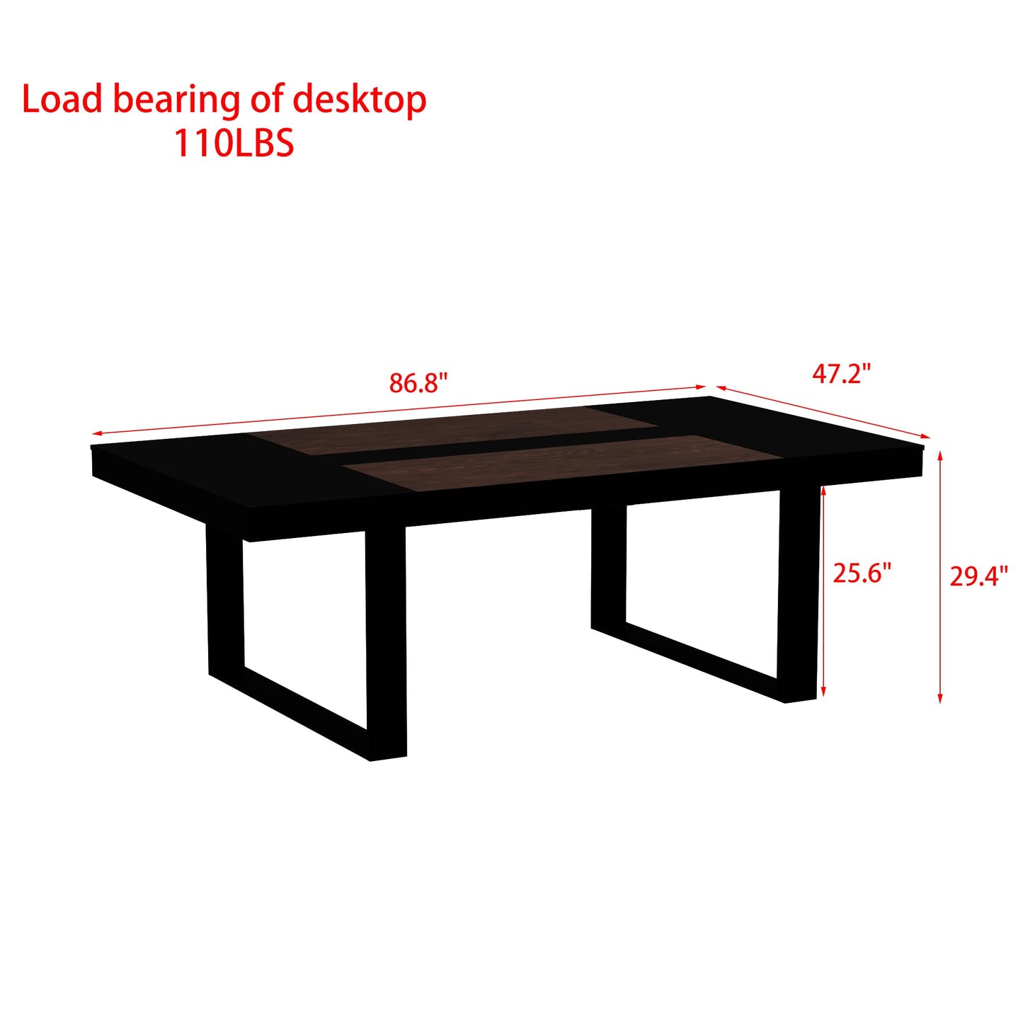 WOODTIME 86.6" W Dining Table for 8-10 People, Versatile Modern Wooden Dinner Table Kitchen Table for Dining Room Conference Room, Black & Brown