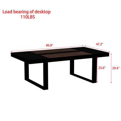 WOODTIME 86.6" W Dining Table for 8-10 People, Versatile Modern Wooden Dinner Table Kitchen Table for Dining Room Conference Room, Black & Brown