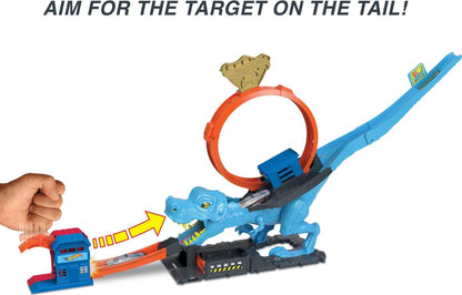Hot Wheels City Track Set with 1 Toy Car, Race Through a Giant Loop to Defeat a Big Dinosaur, T-Rex Loop Stunt and Race Playset