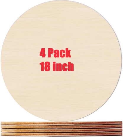 4 Pack Plywood Round Board for Crafts-18 x 18 Inch Circle Sheets with Smooth Surfaces-Unfinished Wood Boards for DIY Project Laser Cutting, Wood Burning, Architectural Models, Staining