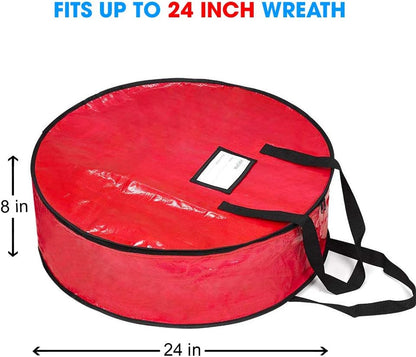 ProPik Christmas Wreath Storage Bag - Heavy Duty Tear Resistant Material with Handles | 24" x 8" (Red)