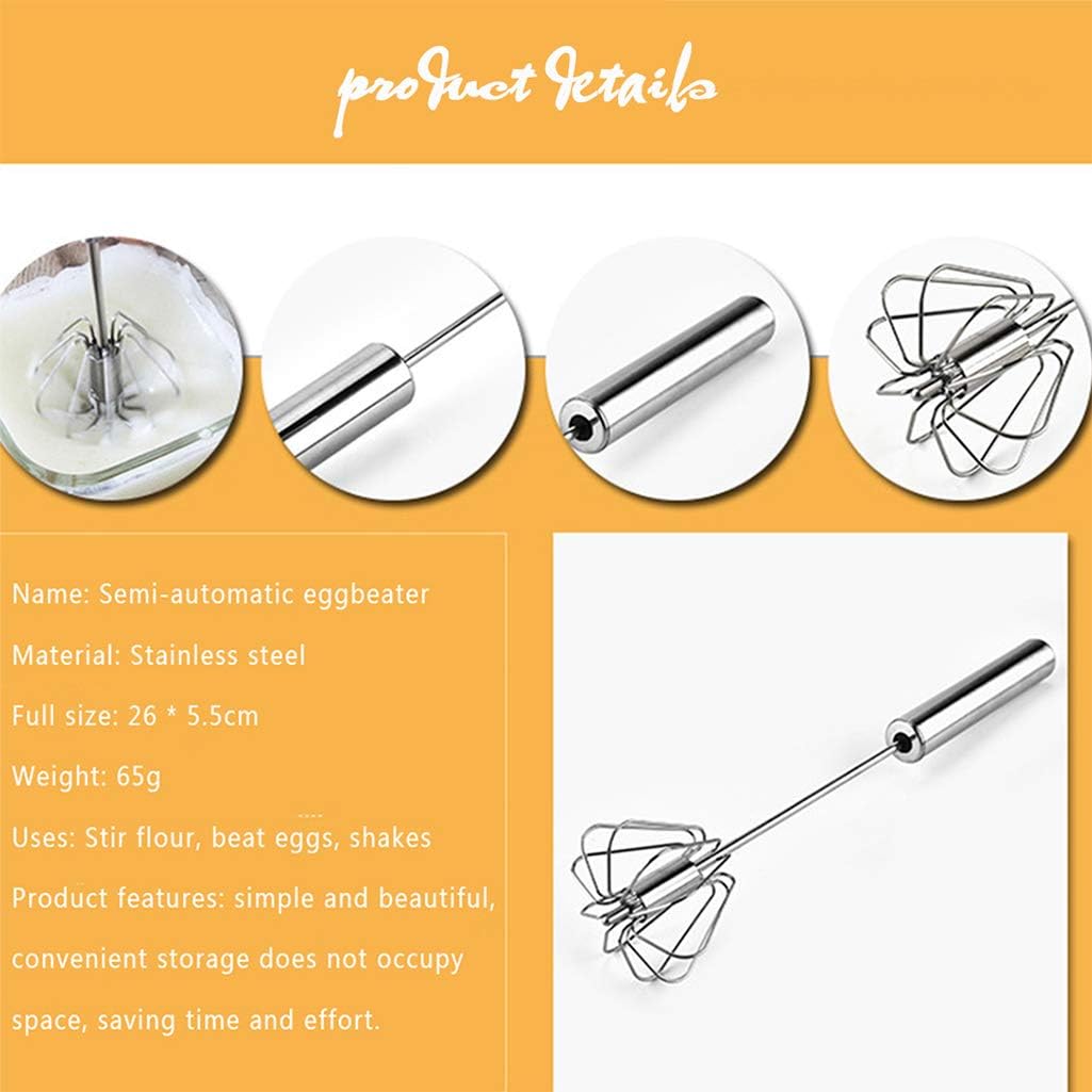 Stainless Steel Egg Whisk, Hand Push Rotary Blender, Versatile Milk Frother for Blending and Whisking
