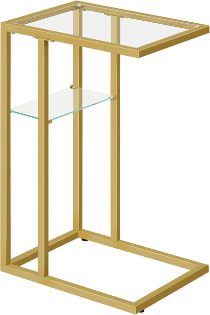 24.4 GD08SF01 HOOBRO End Table, C Shaped Side Table with Tempered Glass, Small Side Table for Sofa, Slide Under Couch
