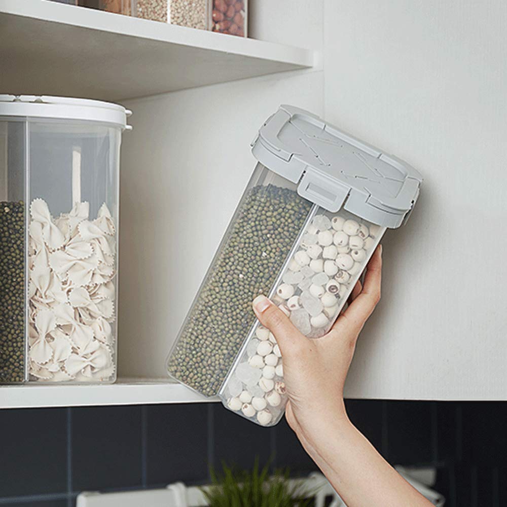 WINIAER Airtight Cereal Storage Container, Clear 2.3L Airtight Kitchen Food Storage Container with Lids and Compartments for Grain, Sugar, Flour, Rice, Nuts, Snacks