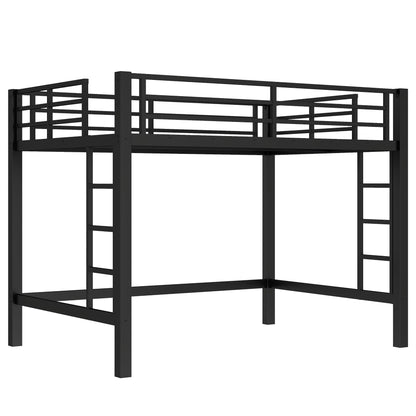KEIKI Queen Loft Bed with Climbing Ladder for Adults，Heavy Duty Bunk Beds with Guardrails, Metal Bedframe for Bedroom, Black