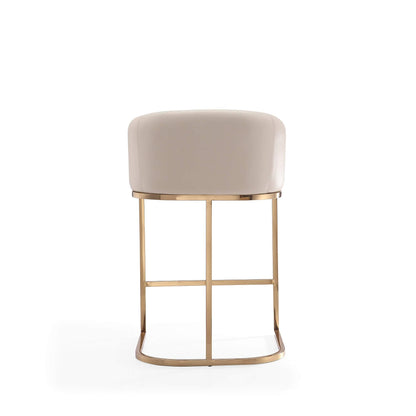 Manhattan Comfort Louvre 26 Inch Mid Century Modern Counter Height Bar Stools - Elegant Faux Leather Padded Seat, Stainless Steel Base with Footrest, Fully Assembled Barstools, Set of 1, Cream