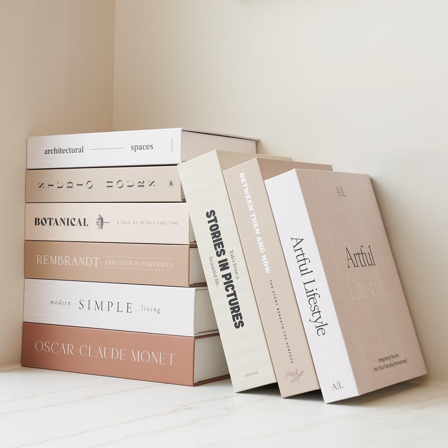 Beautiful Decorative Books - Set of 9 Boxes Enhance Your Coffee Table, Bookshelf or Mantel Shelf Decor - Aesthetic Fake/Faux Books for Modern Home Decoration, Photo Storage and as a Keepsake Box