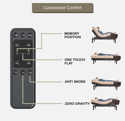 Irvine Home Collection King Adjustable Bed Base - Dual Massage - USB Ports - Zero Gravity - Underbed Light - Wireless Remote - Zero Clearance - Anti Snore - Memory Positions