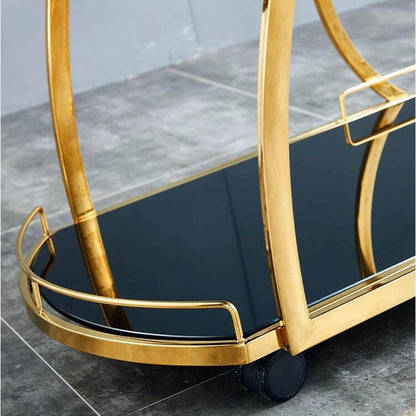 XYWGBMS Storage Cart Wrought Iron Trolley, Hotel Service Car, Restaurant/Bar Dedicated 3-Layer Trolley Tempered Glass Panel Wine Cart, Hot Pot, Storage Cart,Gold-a