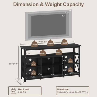 BON AUGURE Tall TV Stand for TVs up to 65 Inch, Industrial Wood Entertainment Center with Storage Cabinet, Modern TV Media Console for Living Room and Bedroom (32 Inch High, Black Oak)