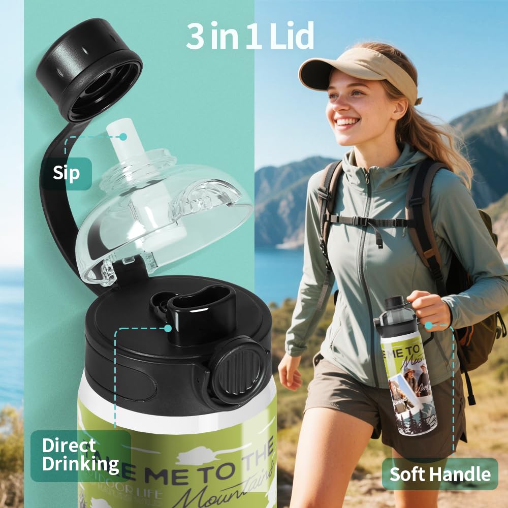 PYD Life 8 Pack Sublimation Sports Water Bottle Blanks 24 OZ 720 ML White Tumblers Cups Vacuum Flask Jug with Straw Spout Pop Lid and Silicone Handle for Sublimation Printing