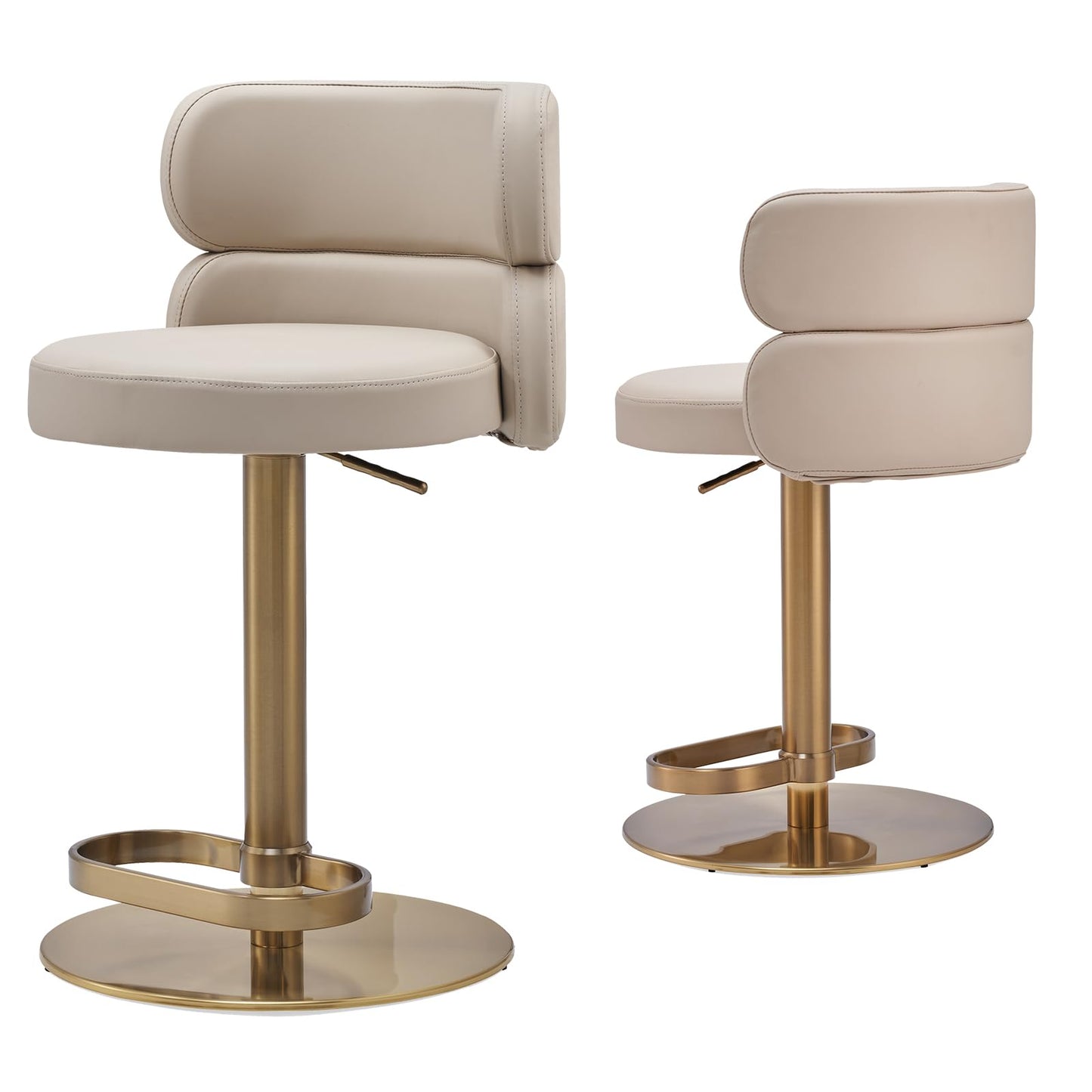 CAROCC Fireproof Leather Swivel Bar Stool Adjustable Airlift Counter Height Bar Stool Kitchen Dining Cafe Hydraulic Bar Chair with Padded Back，Gold Chromed Metal Base (1PCS Khaki)