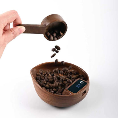 Luviora Coffee Scale with Spoon – 0.1g Precision Walnut Wood Digital Coffee Bean Scale, USB-C Rechargeable Espresso Scale for Pour Over, Drip & Kitchen Use, Minimalist Design