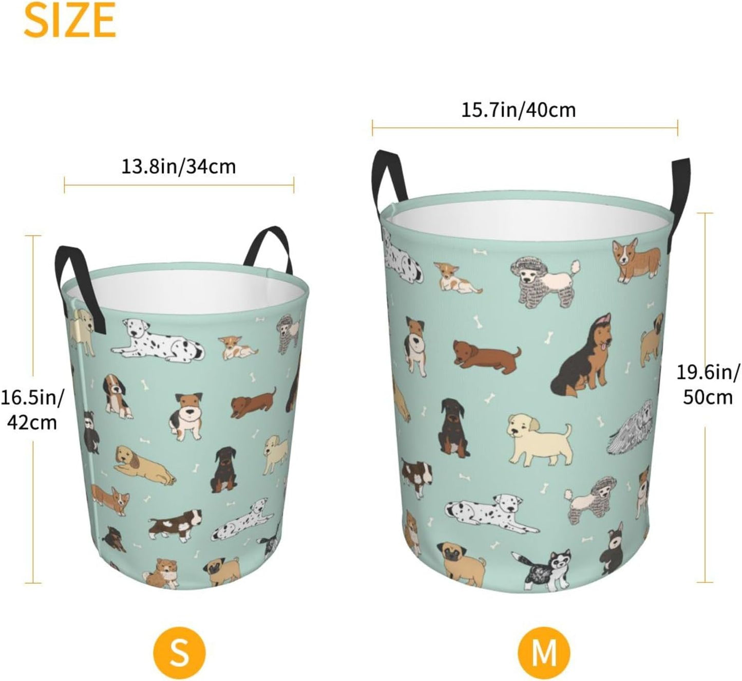 Cute Puppy Dog Round Laundry Hamper Storage Basket for Toys and Clothes Organizer, 62L
