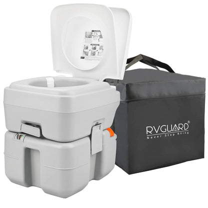 RVGUARD Portable Toilet, Camping Portable Toilet for Adults, 5.3 Gallon Waste Tank with Level Indicator, Come with Carry Bag and Wash Sprayer, for Camping, RV, Yacht and Truck Driver Use