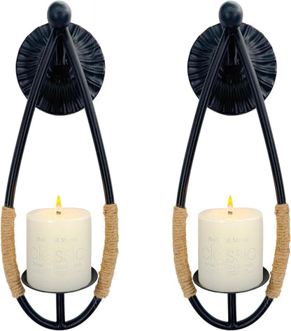 Set 2 Aimto Wall Sconce Candle Holder Black Wall-Mount Metal Candle Holders Hanging Iron Wall Candle Sconce Holder