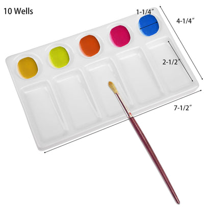 Jucoan 2 Pack 10-Well Ceramic Watercolor Paint Palette, 7-1/2 x 4-1/4 Inch Rectangle Porcelain Artist Paint Palette Mixing Tray for Watercolor, Gouache, Acrylic