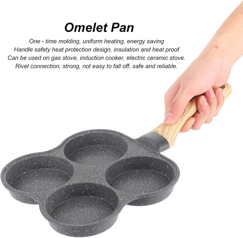 Egg Frying Pan, 4 Hole Non-Stick Omelet Pan, Easy Clean Aluminium Alloy Cooker for Breakfast