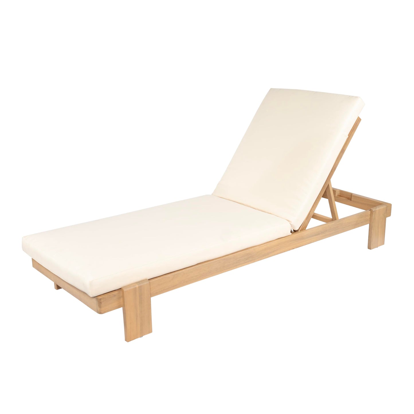 Christopher Knight Home Duska Acacia Wood Chaise Lounge Chair Outdoor, Patio Outdoor Chaise Lounge with Cushions, Adjustable Backrest Single Lounge Sofa, Poolside Seating, Teak+Beige