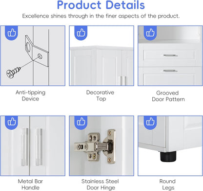 Virubi Tall Bathroom Cabinet with Storage, Wood Tall Bathroom Storage Cabinet with Adjustable Shelves, Freestanding (White)