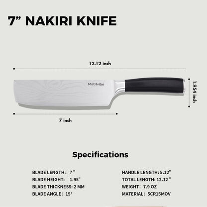 MATRLVIBE Nakiri Knife - 7” Razor Sharp Vegetable Cleaver, High Carbon Steel Kitchen Knife,Multipurpose Japanese Chef Knife for Meat Chopping with Premium Pakkawood Handle, Gift box and Sheath
