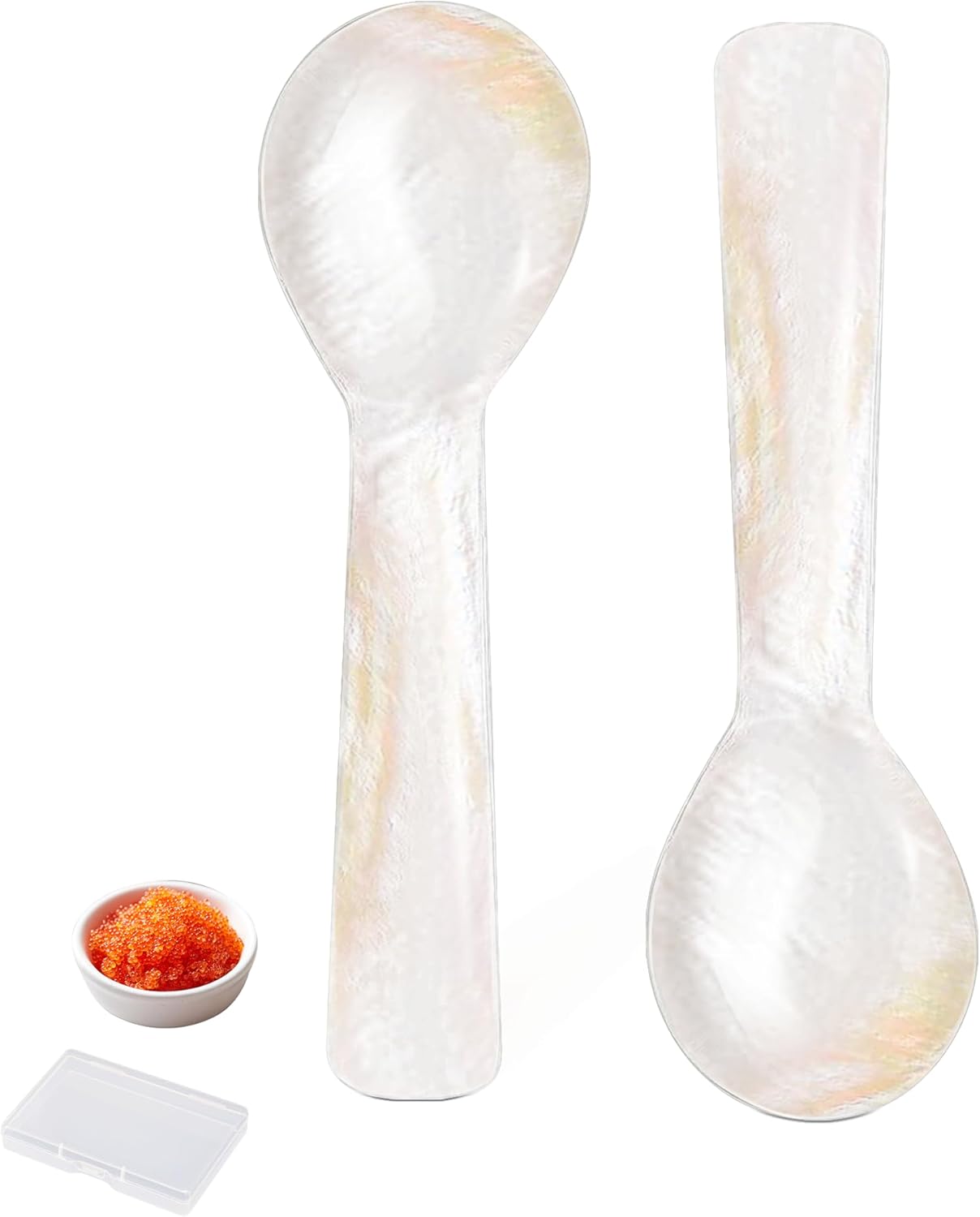 Caviar Spoons, Hand Craft Mother of Pearl Shell Spoon with Storage Box, Tiny Spoon for Caviar, Ice Cream, Coffee
