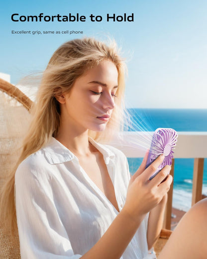 Otlonpe Mini Portable Handheld Fan, Slim Rechargeable Fan with Foldable Stand, 3 Speeds for Travel, Small Pocket Fan