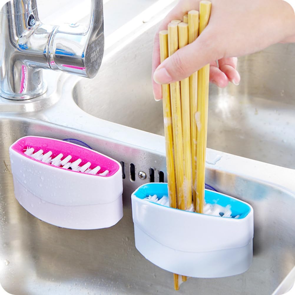 NOLITOY Cutlery Cleaner Brush, 3PCs Suctioned in-Sink Silverware Scrubber, Non-Scratch Bristles, Easily Clean Utensils and Sharp Knives
