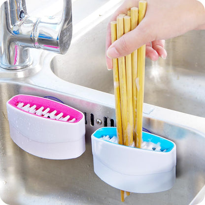 NOLITOY Cutlery Cleaner Brush, 3PCs Suctioned in-Sink Silverware Scrubber, Non-Scratch Bristles, Easily Clean Utensils and Sharp Knives