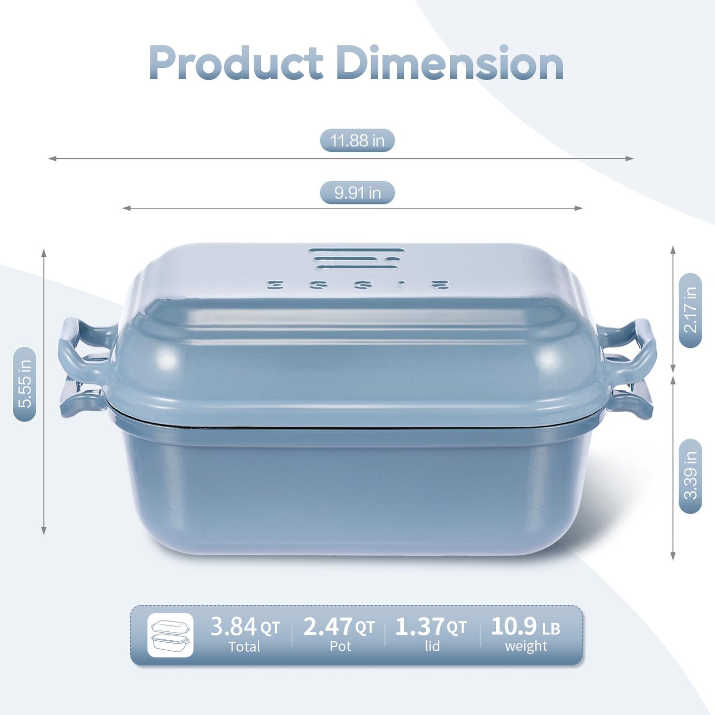 Ryede Dutch Oven for Sourdough Bread Baking, Enameled Cast Iron Dutch Oven Pot with Lid, 10×6 Bread Loaf Pans with Lid for Homemade Bread, Cake, Meatloaf, Oven & Induction Safe (Blue, 3.84 QT)