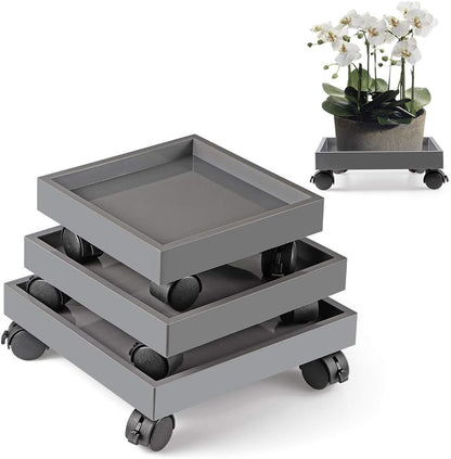 Skelang Set 3 Square Plant Caddy, Wheeled Planter Trays, ABS Plant Pallet, Heavy Duty Plants Dolly Saucer for Moving