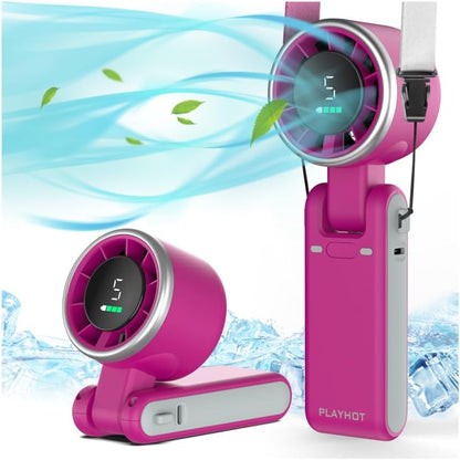 PlayHot Portable Handheld Turbo Fan - 5-Speed Rechargeable Personal Fan | 5000mAh Battery, 12-Hour Run Time, 3-in-1 Design (Magenta)