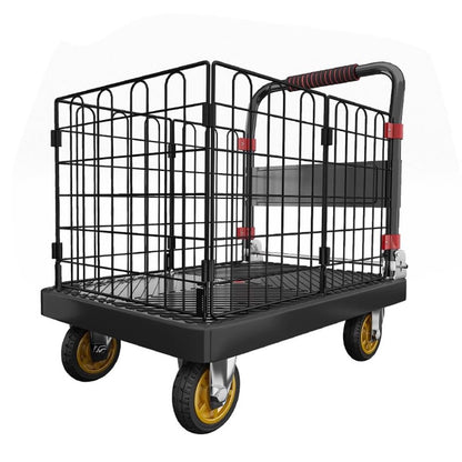 Heavy Duty Folding Platform Truck Cart with Wheels for Warehouse Transport, Portable Utility Trolley for Moving Heavy Loads